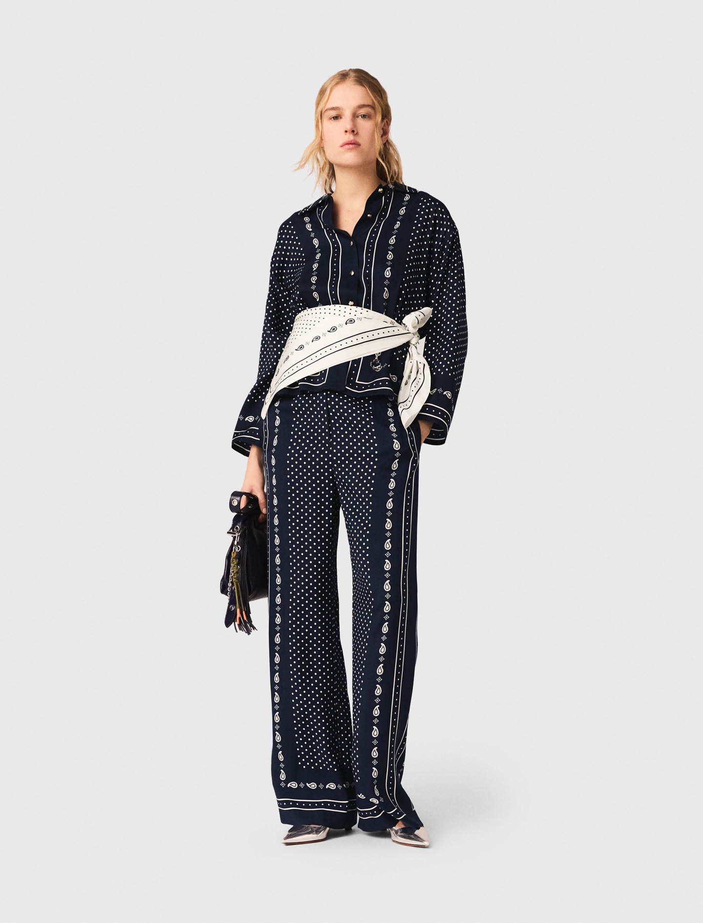 Gemusterte Fließende Hose - Marine Pois Bandana Print - Größe 38 - Maje