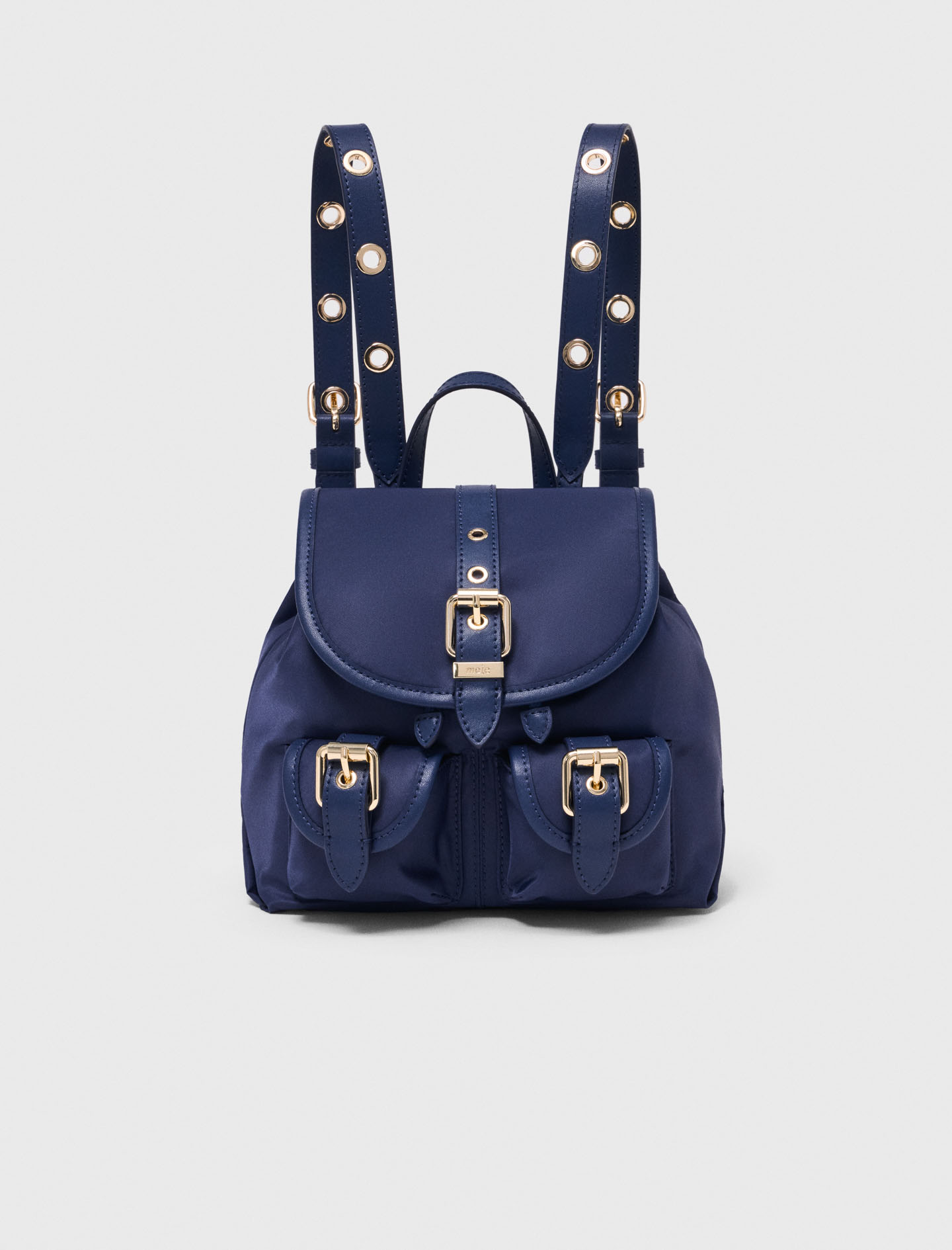 Mini-rucksack Aus Leder Und Nylon - Bleu Marine - Maje