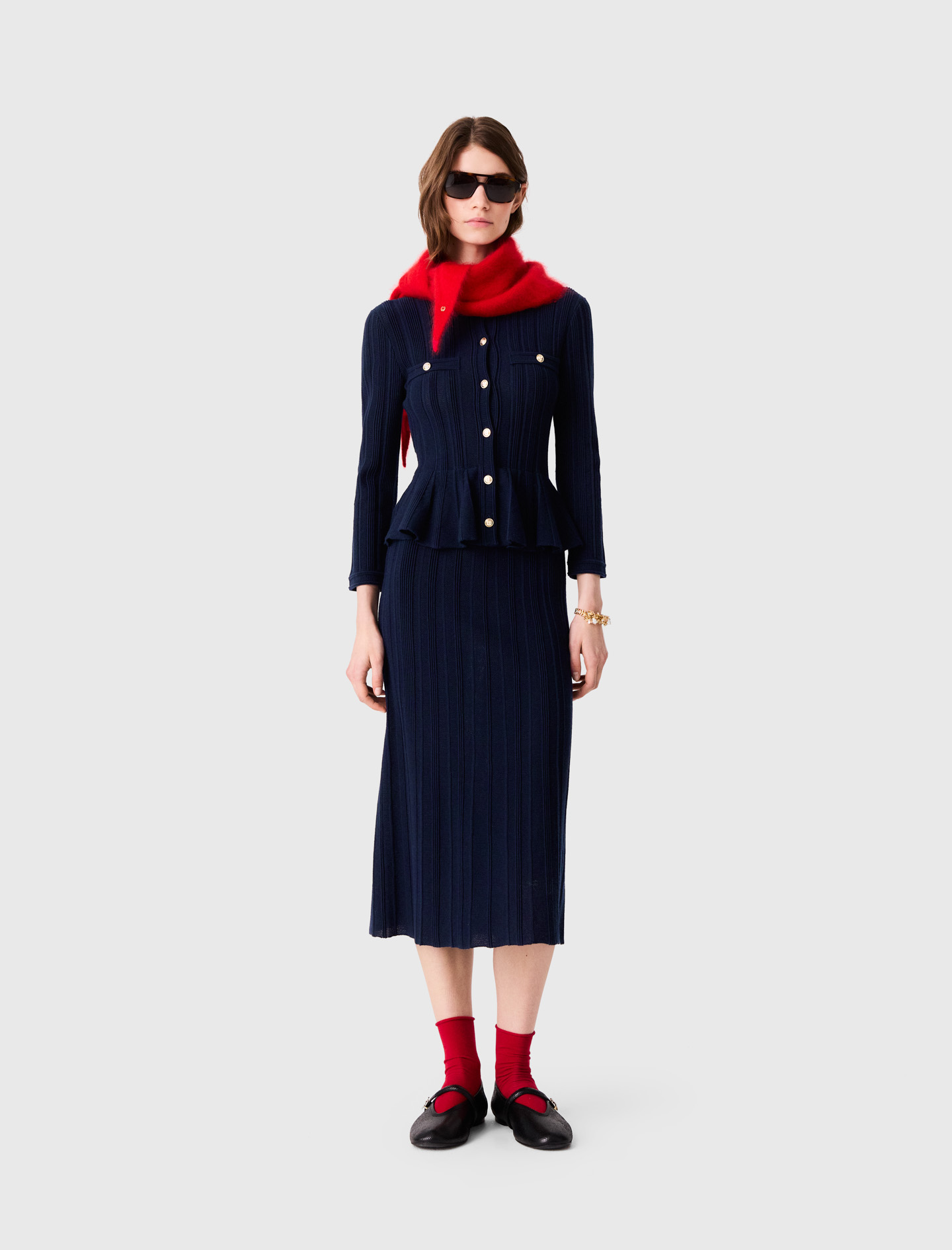Strickkleid Mit Schößchen - Marineblau - Größe 32 - Maje