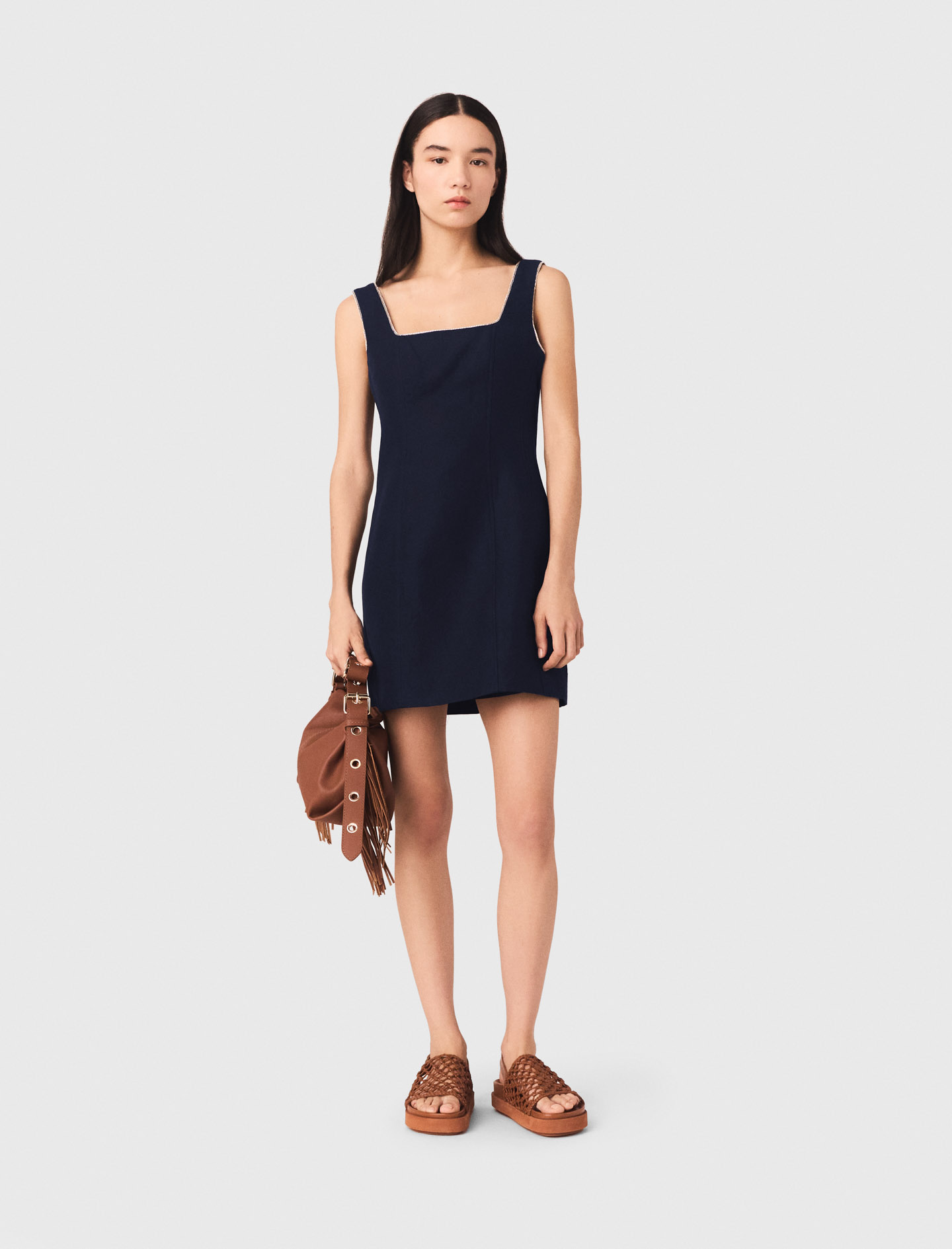 Kurzes Kleid Aus Leinenmischung - Marineblau - Größe 32 - Maje