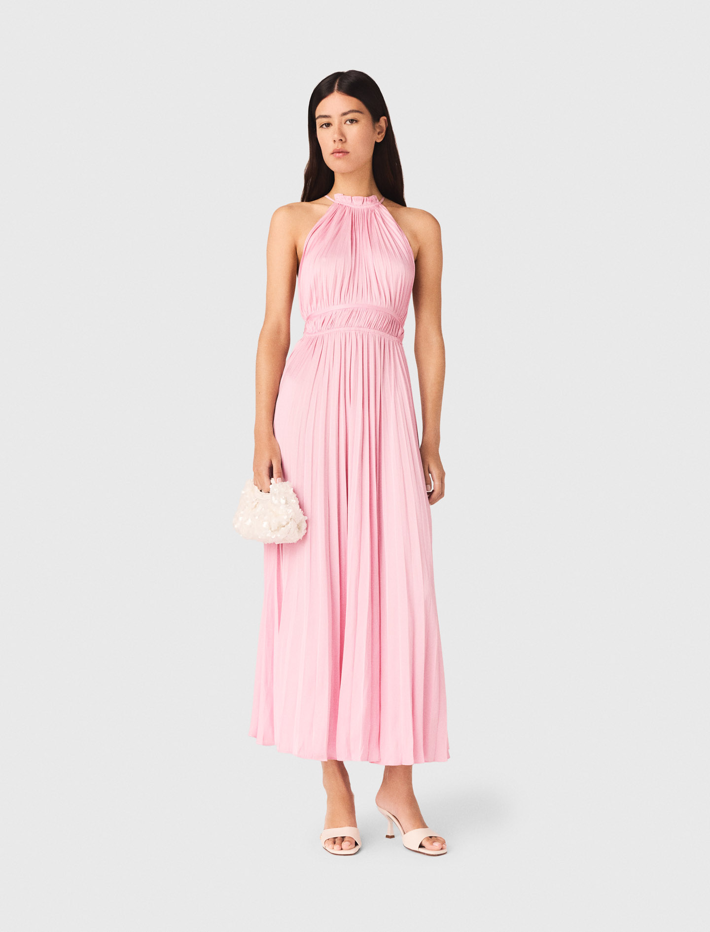 Langes Plissiertes Kleid - Rosa - Größe 32 - Maje