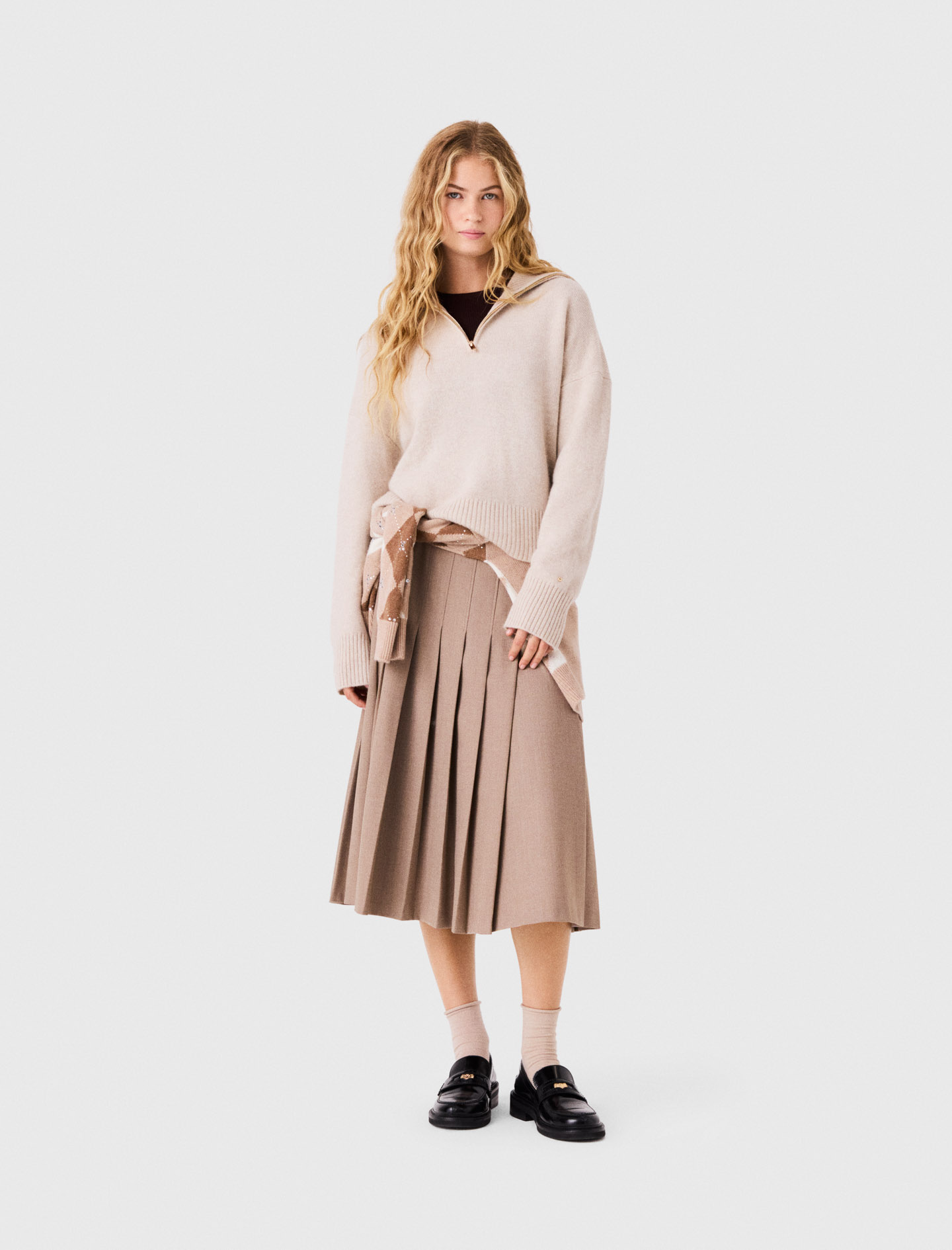 Kaschmirpullover Mit Zip-kragen - Beige - Größe 32 - Maje