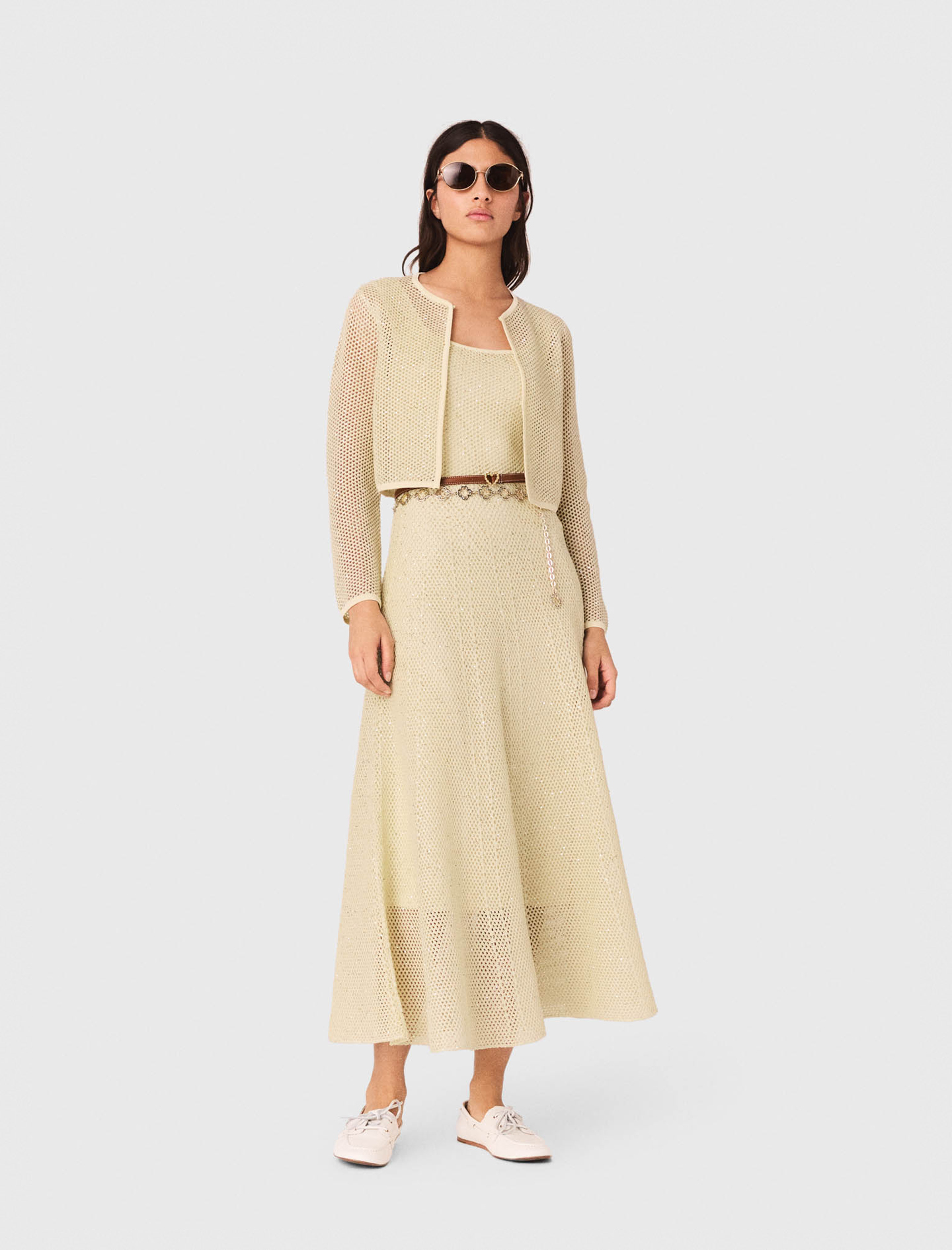 Strick-cardigan Mit Strass - Gelb - Größe 36 - Maje
