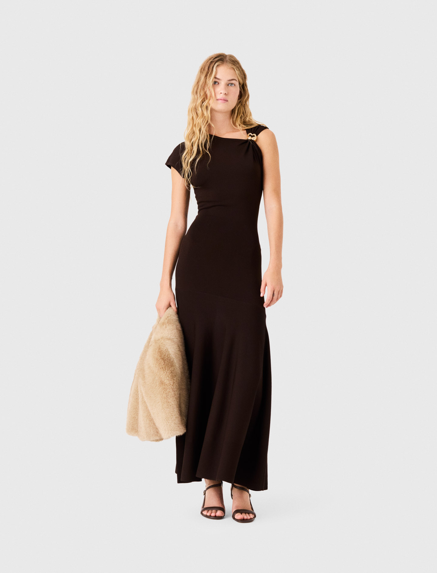Asymmetrisches Jerseykleid - Dunkelbraun - Größe 38 - Maje