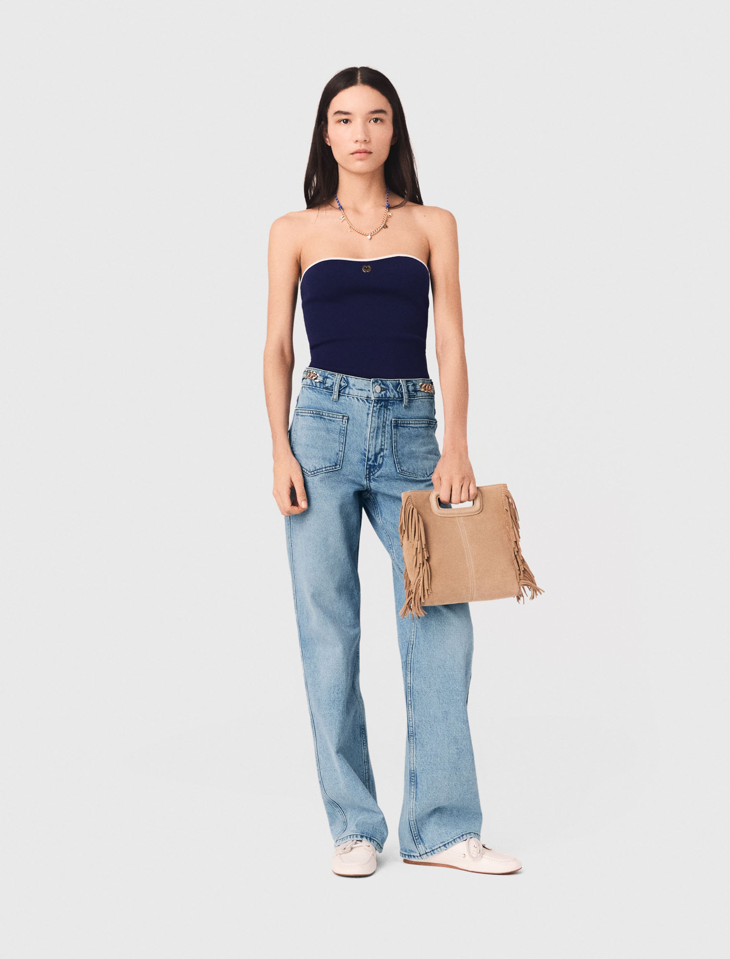 Bustier Aus Kontraststrick - Marineblau - Größe 38 - Maje