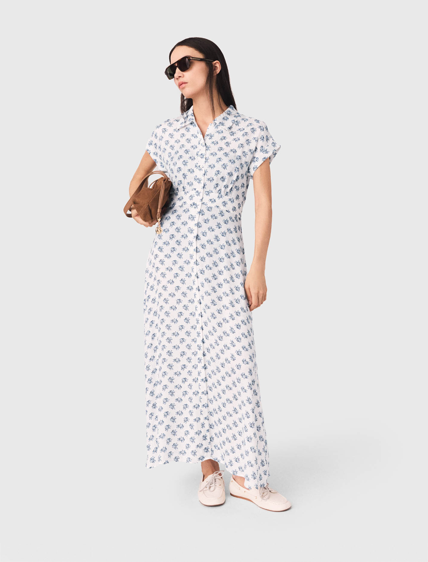 Langes Bedrucktes Jacquard-kleid - Marine Denim - Größe 38 - Maje
