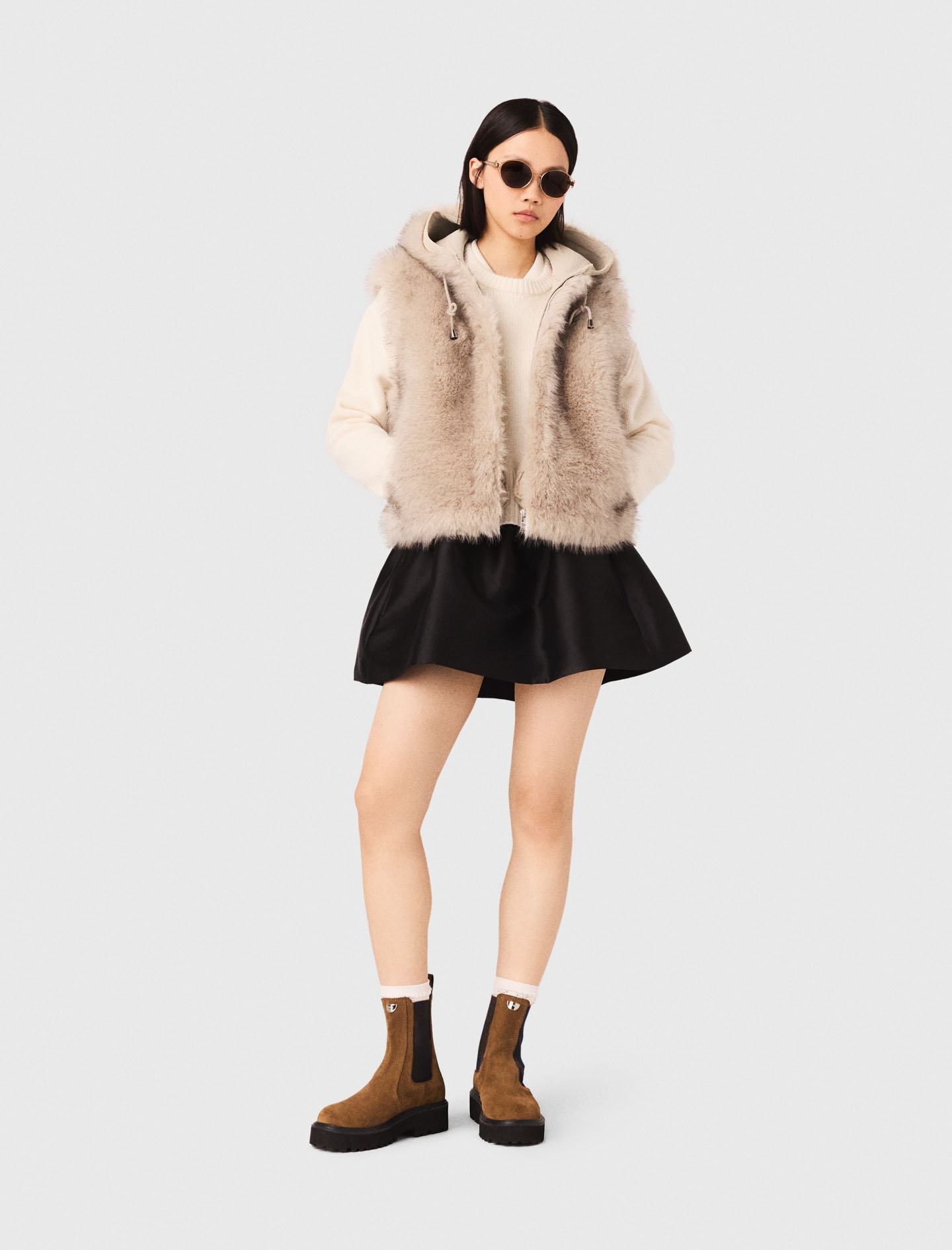 Kurzer Kunstpelzblouson - Beige - Größe 36 - Maje