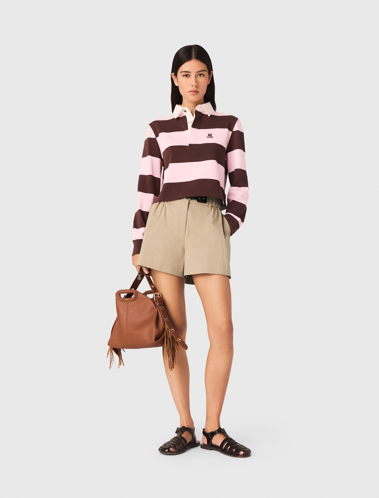 Polo-sweatshirt Mit Streifen - Marron/rose - Größe 32 - Maje