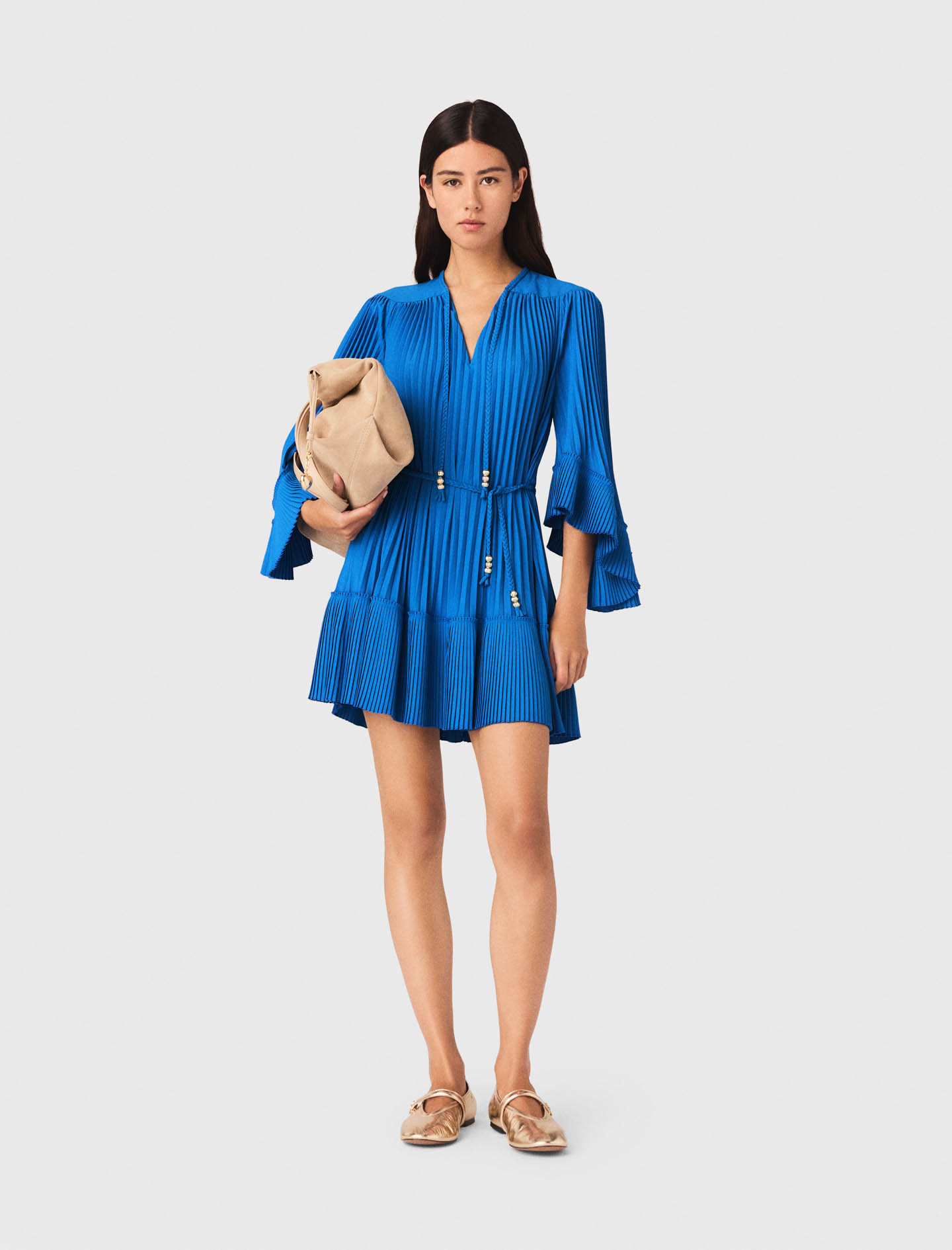 Kurzes Plissiertes Kleid - Blau - Größe 38 - Maje