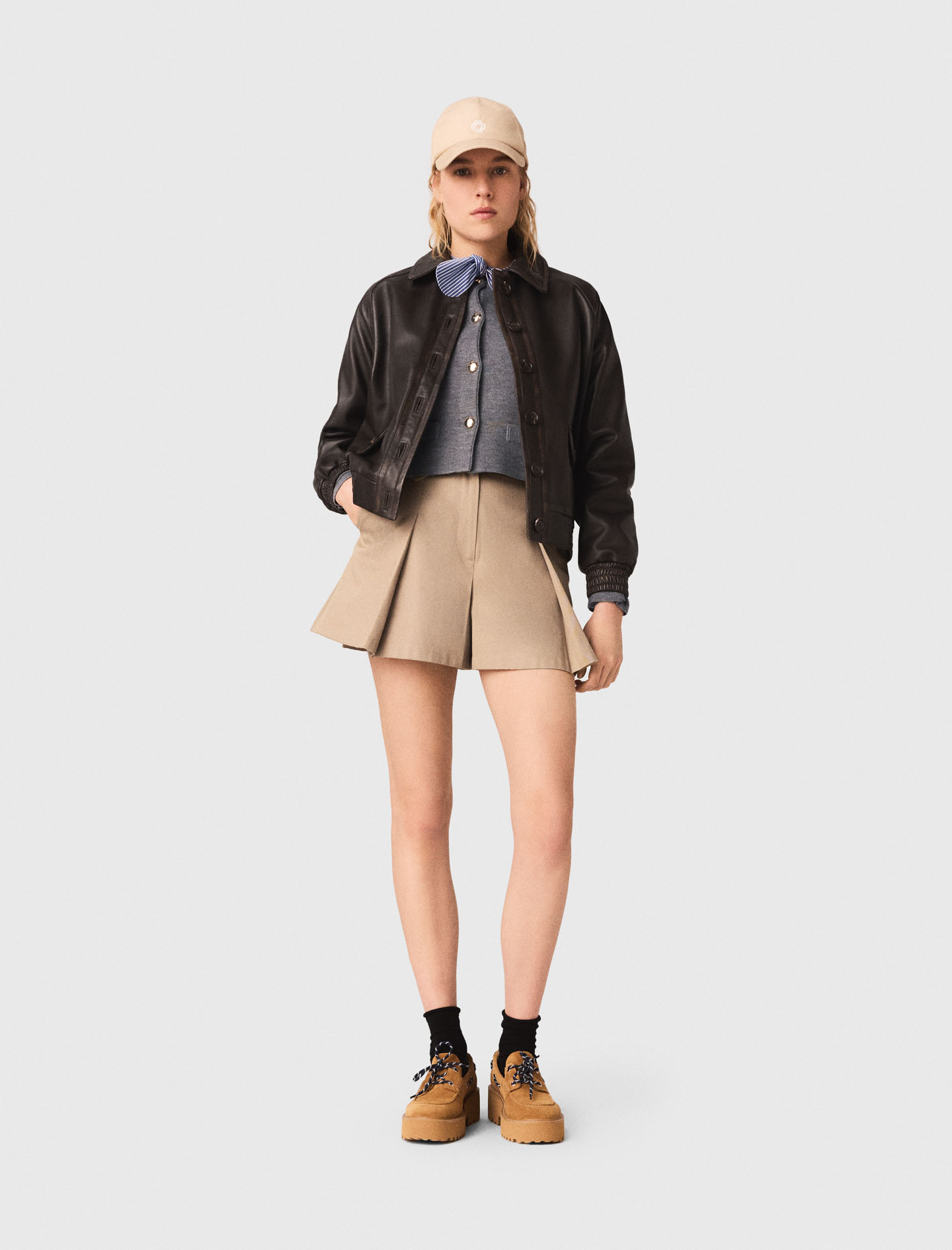 Kurze Lederjacke - Braun - Größe 40 - Maje