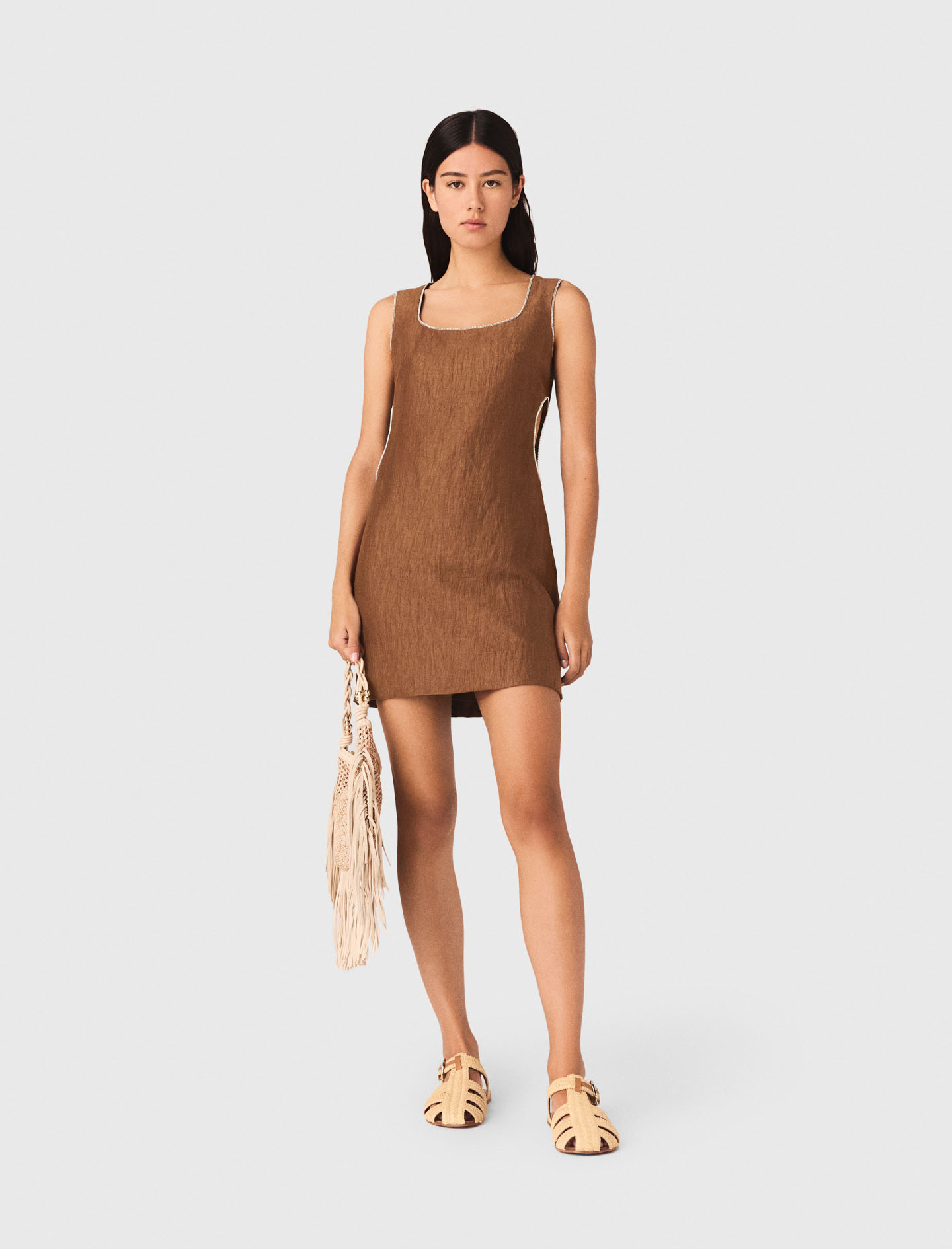 Kurzes Kleid Aus Leinenmischung - Braun - Größe 32 - Maje