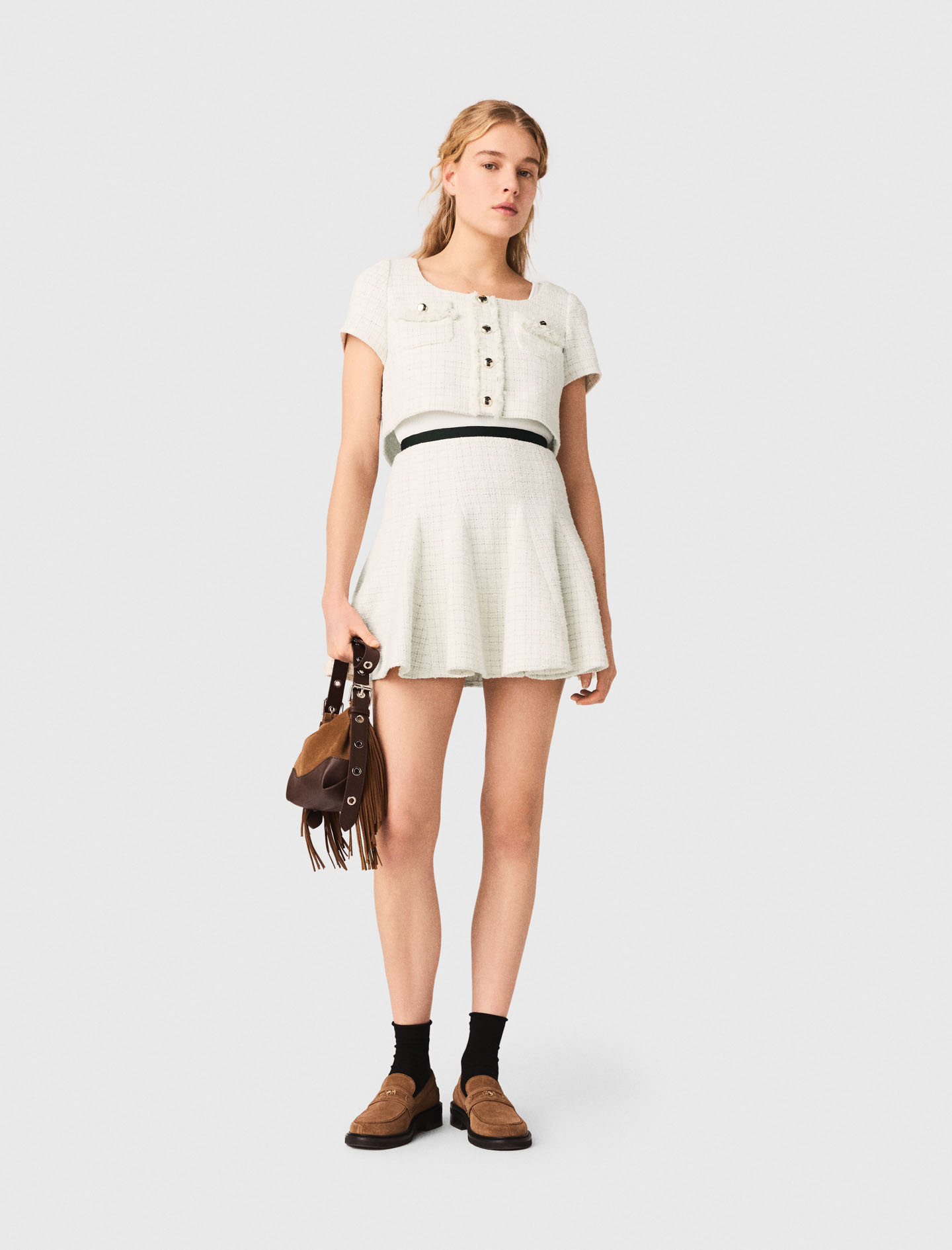 2-in-1 Tweed-kleid - Ecru - Größe 38 - Maje