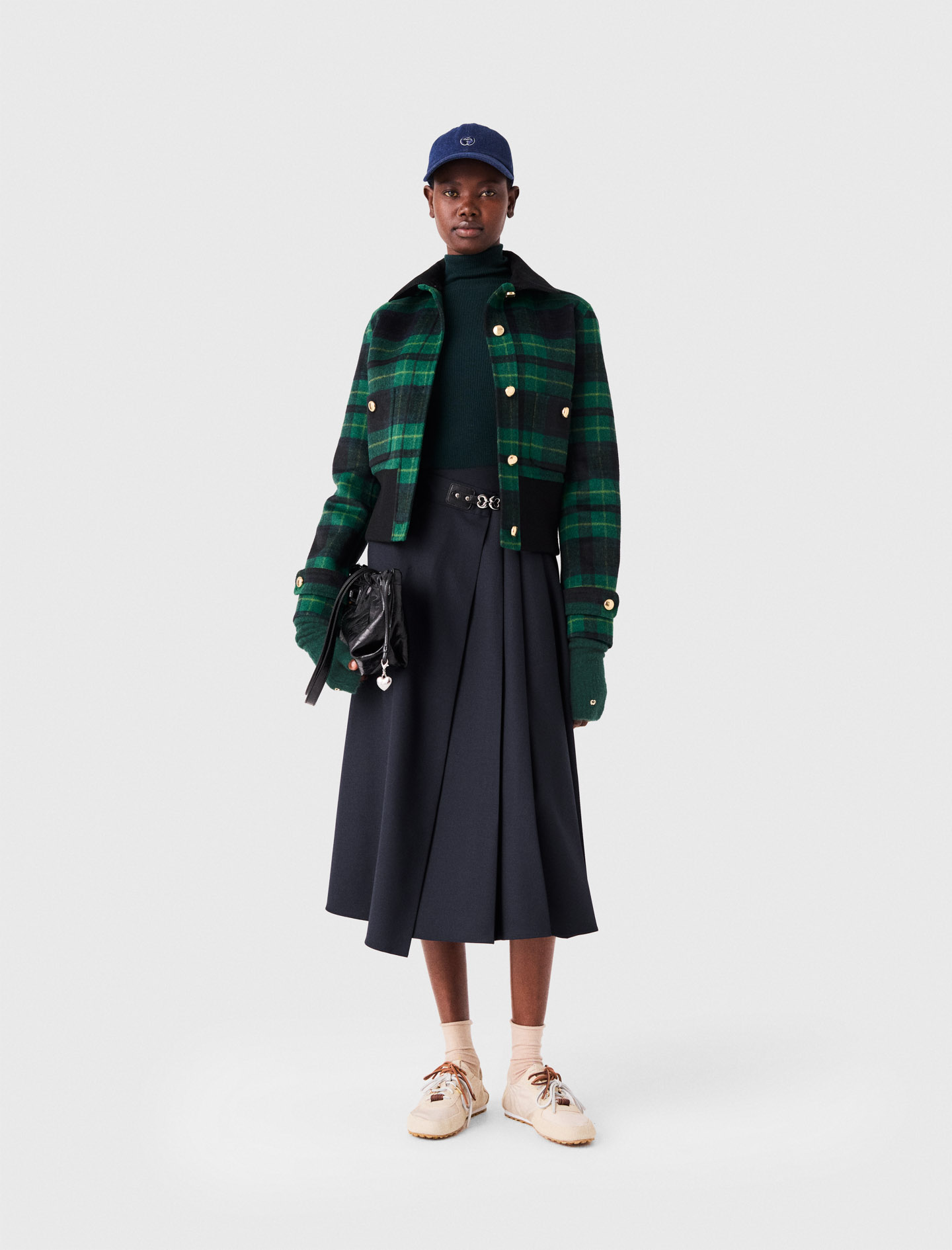Karierte Jacke Mit Samtkragen - Marine/vert - Größe 38 - Maje