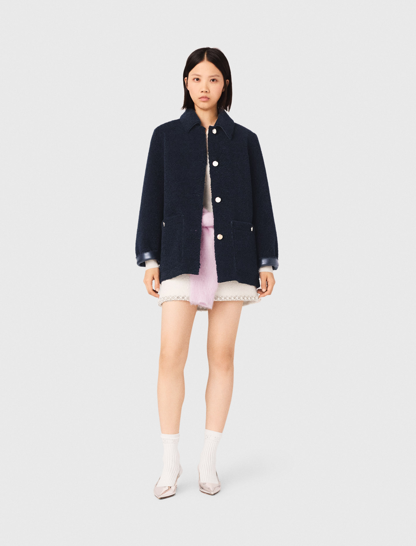 Wendbare Kunstlammfelljacke - Marineblau - Größe 34 - Maje
