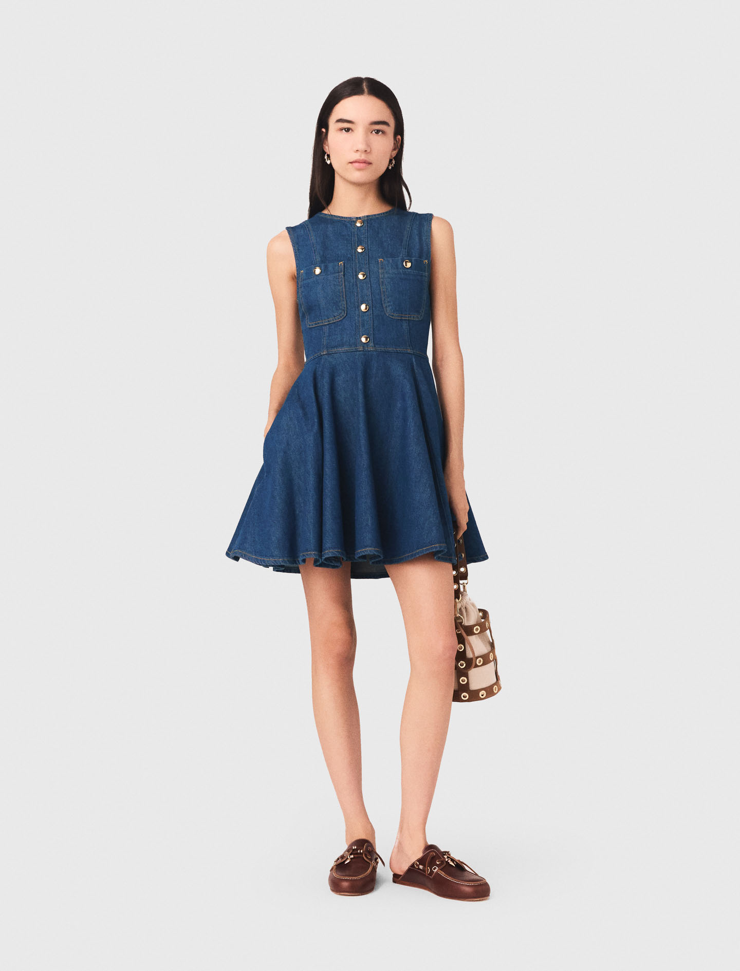 Kurzes Ausgestelltes Denimkleid - Marineblau - Größe 36 - Maje