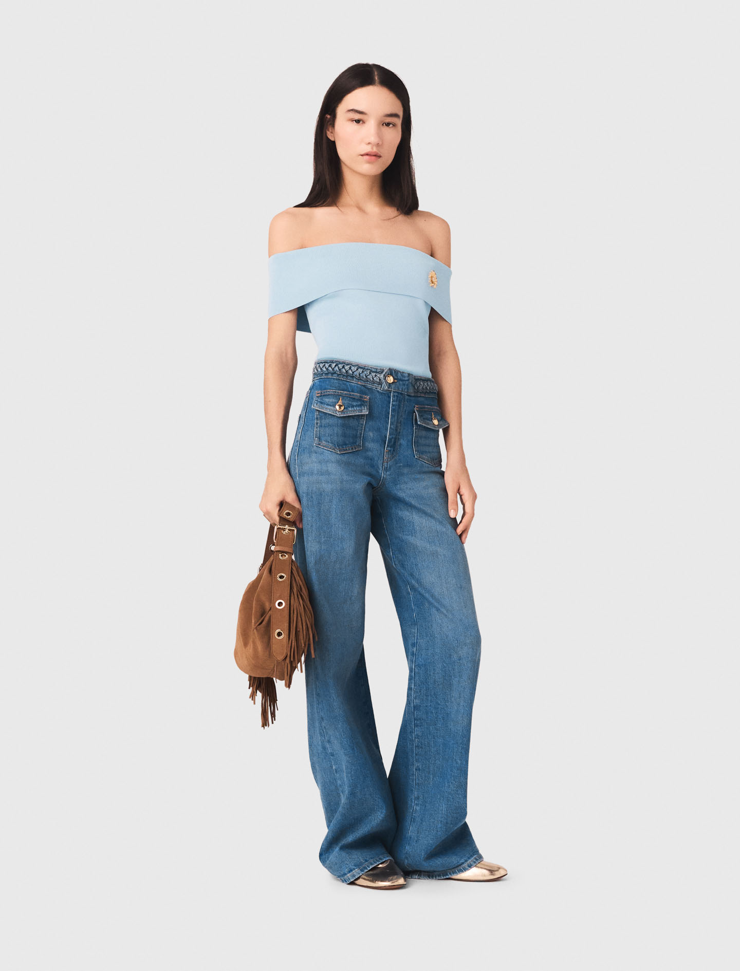 Schlagjeans Mit Flechtdetails - Blau - Größe 40 - Maje