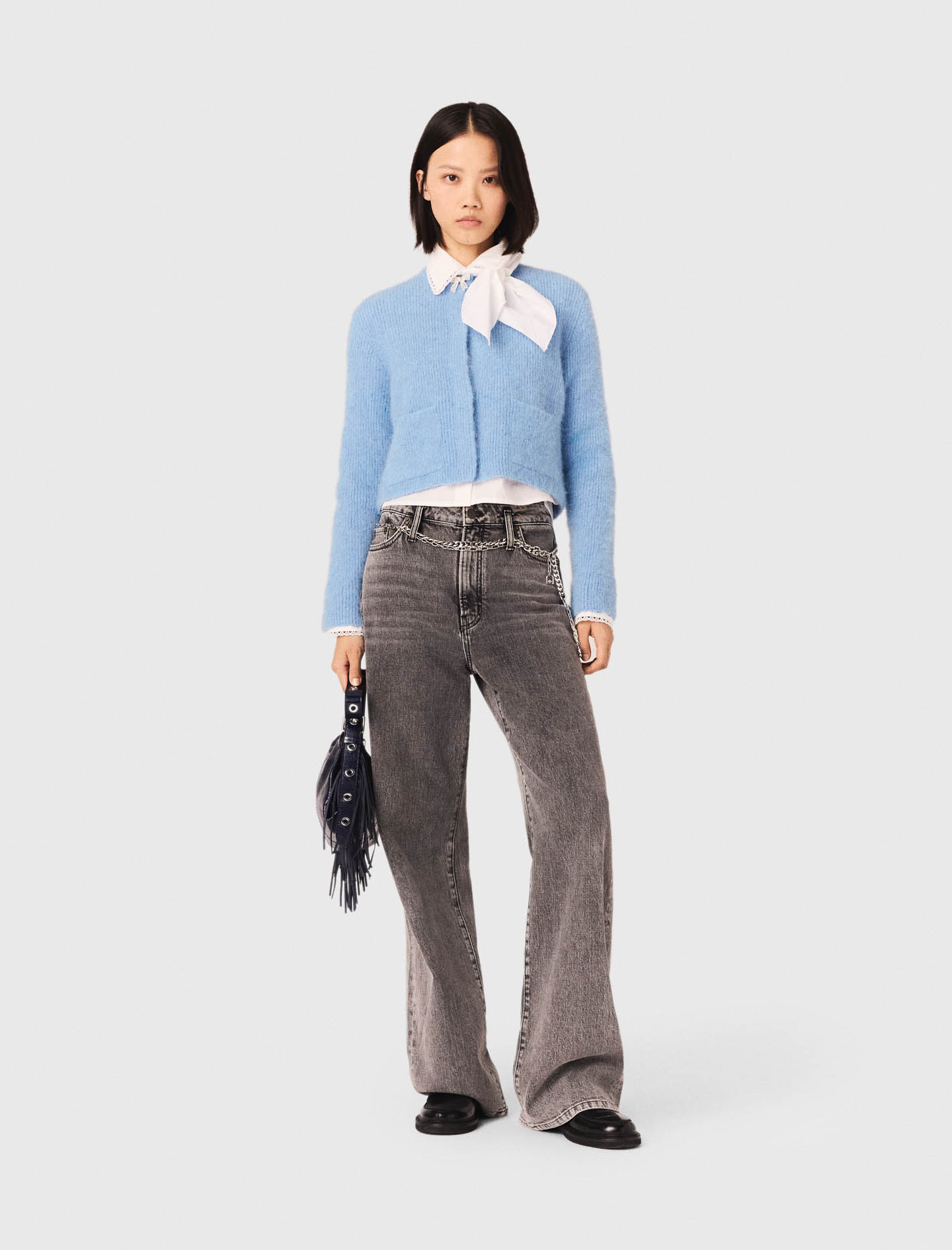 Cardigan Mit Schmuckschleife - Blau - Größe 34 - Maje