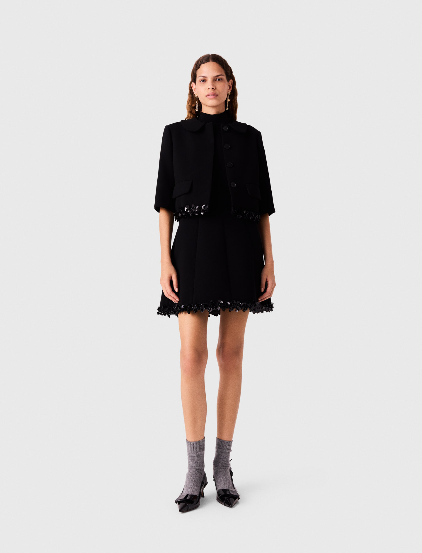 Kurze Crêpe-jacke Mit Perlen - Schwarz - Größe 38 - Maje