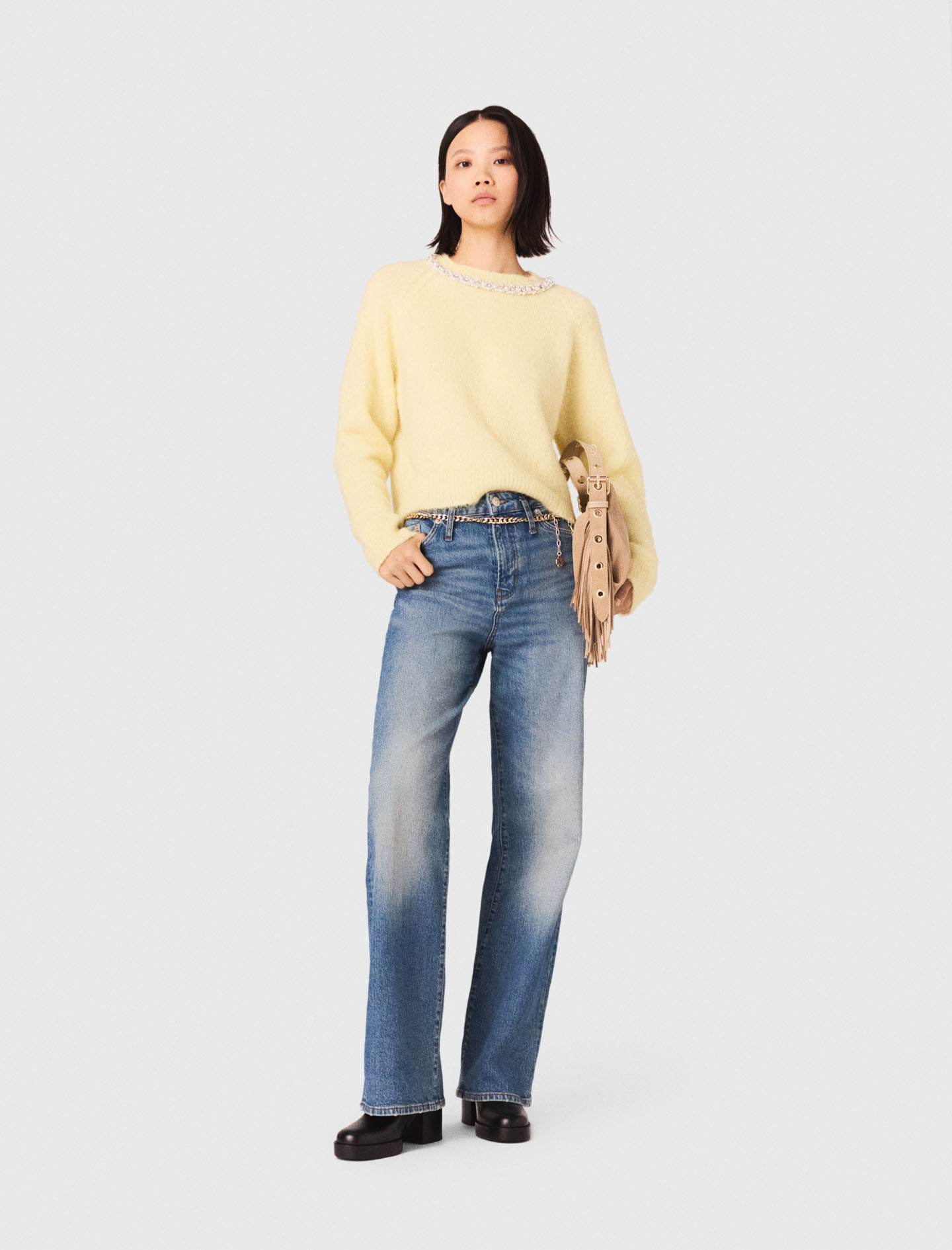 Jeans Mit Kettengürtel - Blau - Größe 34 - Maje
