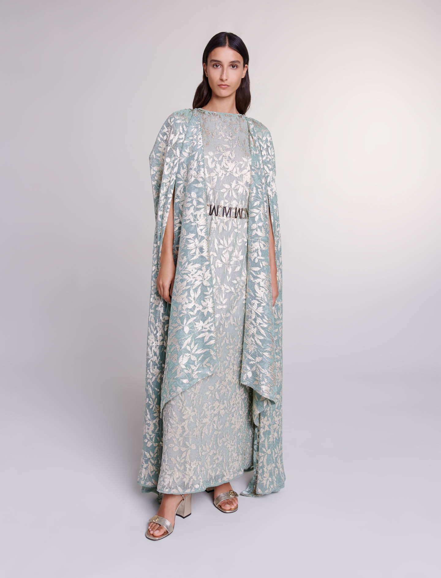 Langes Cape-Kleid Grün für Damen