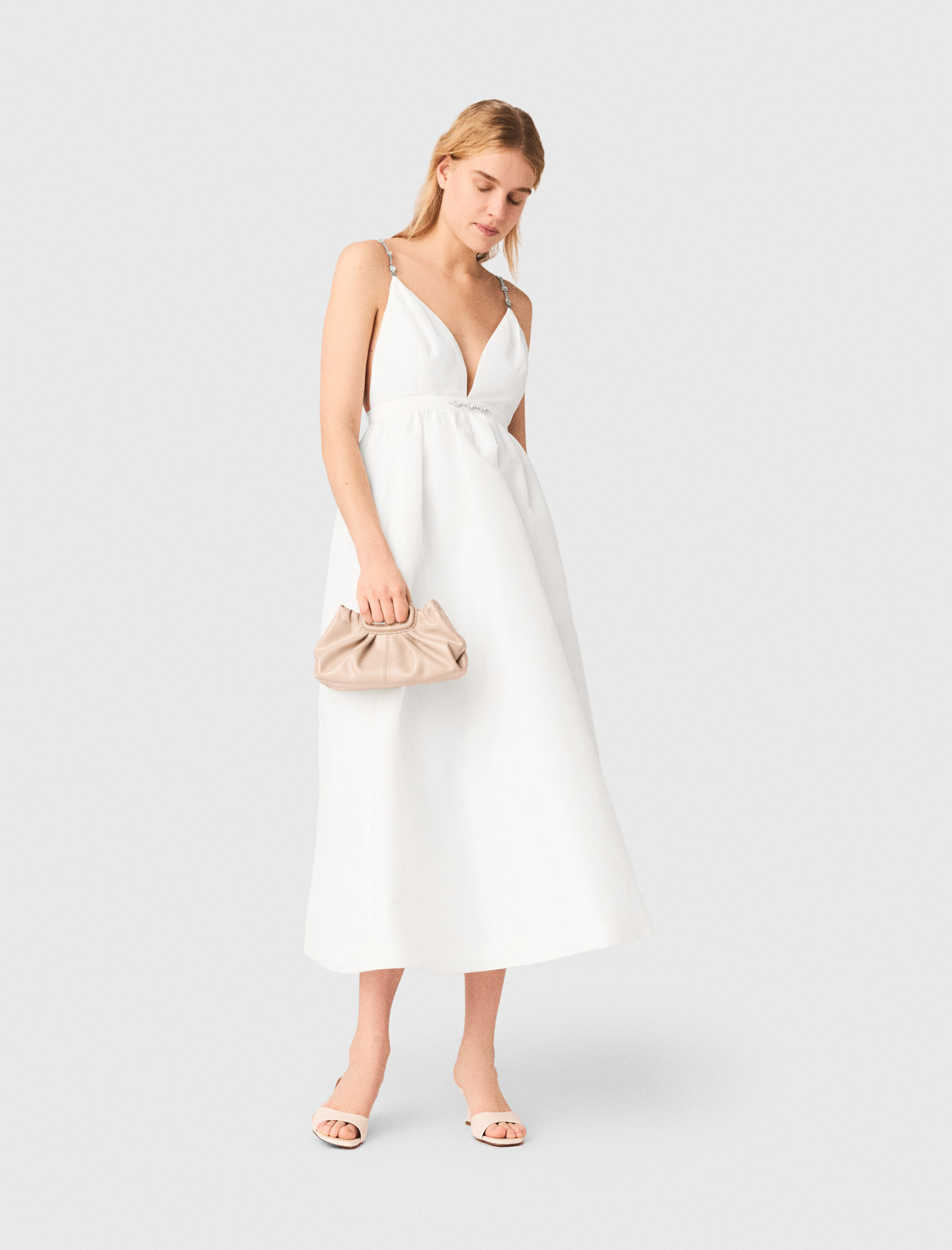 Langes Taftkleid Mit Schmuck - Weiß - Größe 40 - Maje