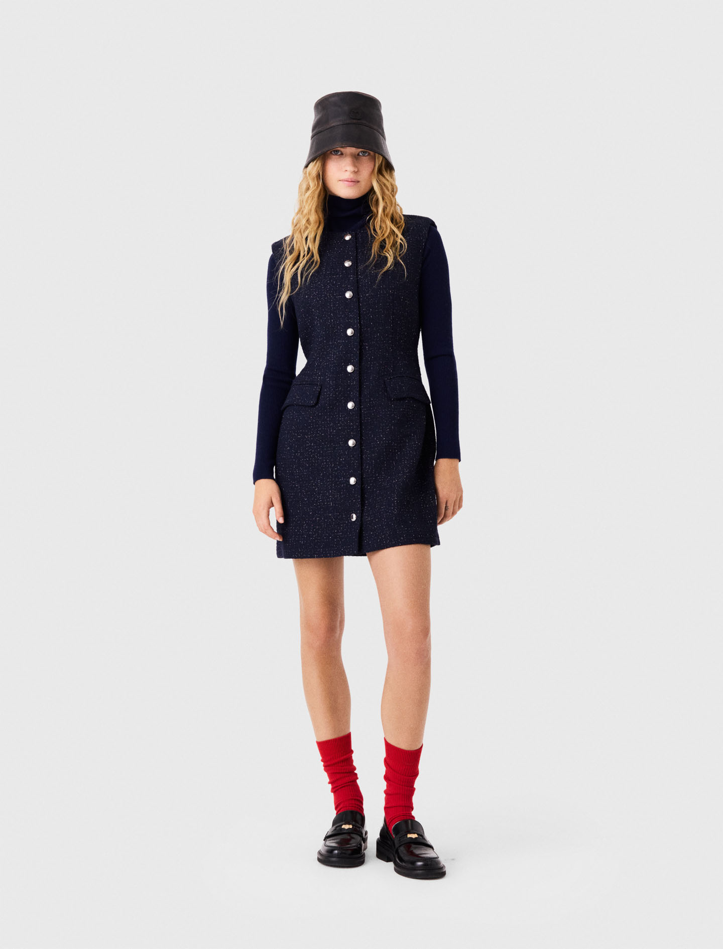 Kurzes Tweedkleid Mit Lurexfaden - Marineblau - Größe 38 - Maje