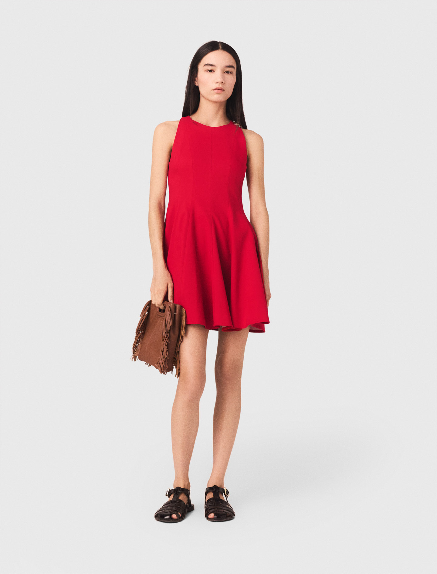 Kurzes Ausgestelltes Leinenmixkleid - Rot - Größe 38 - Maje