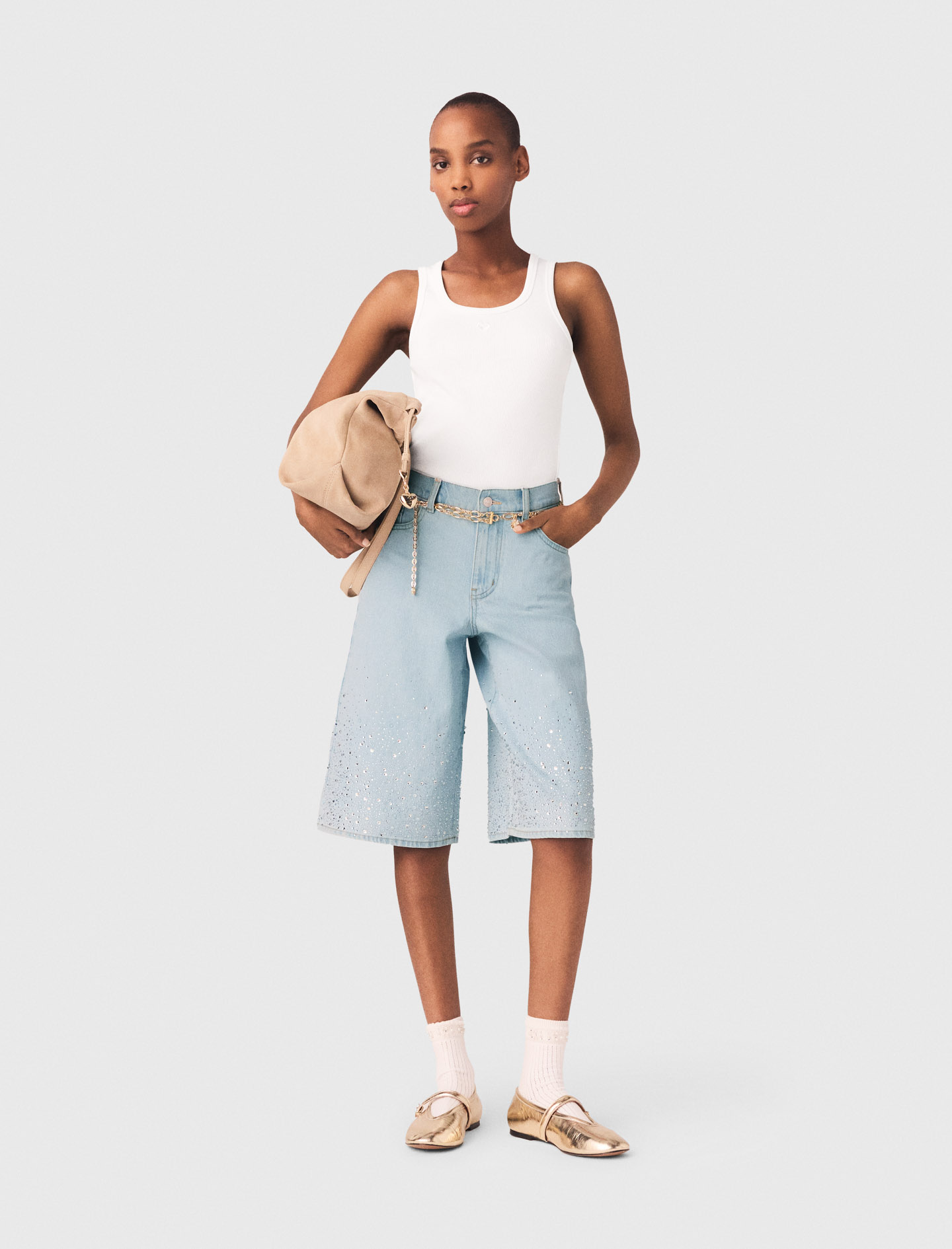 Bermudashorts Mit Strass - Blau - Größe 40 - Maje